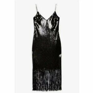 Topshop Sequin Fringe Dress Black